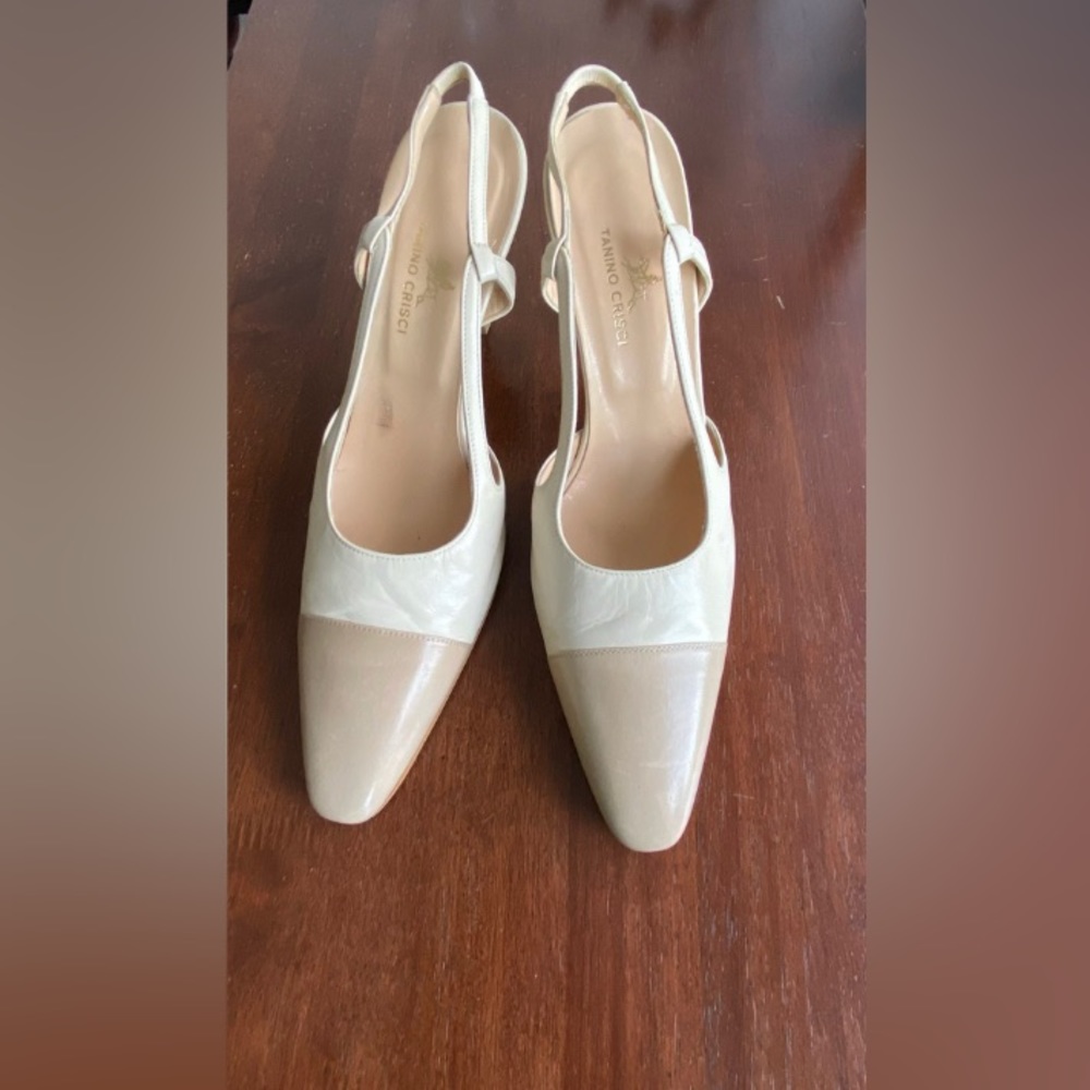 Handmade in Italy , slingback off white beige natural leather , heels